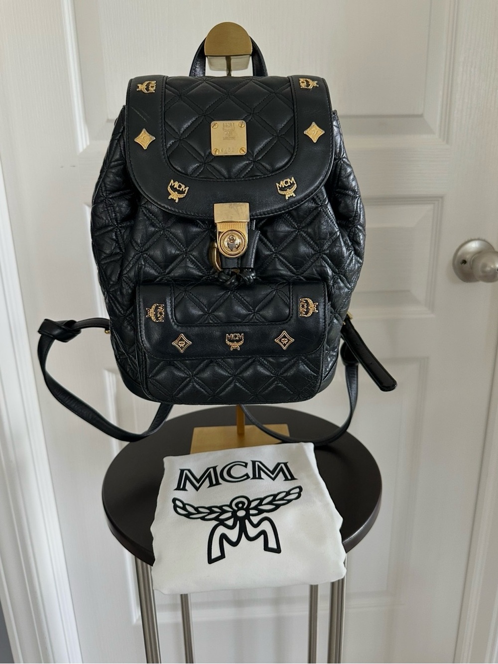 Authentic MCM Quilted Leather Small Backpack - Black with Dust Bag